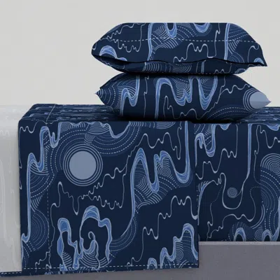 Spoonflower Chinese Night Clouds Queen Sheet Set In Blue