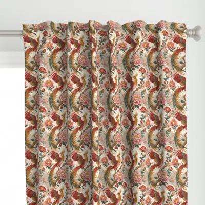 Spoonflower Chinese Phoenix Gold Curtain Panel In Red