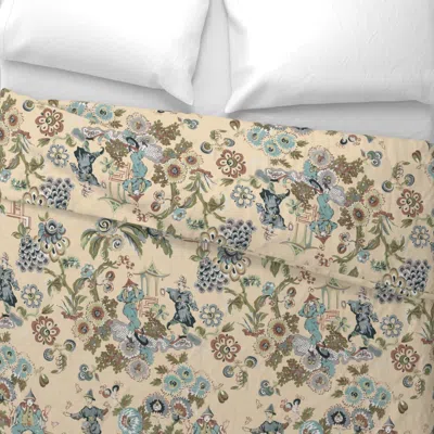 Spoonflower Chinois Circus Olive And Aqua And Rust And Gray Euro Pillow Sham