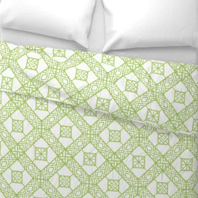 Spoonflower Chinoiserie Bamboo Trellis Sea Glass White Linen M Euro Pillow Sham In Green