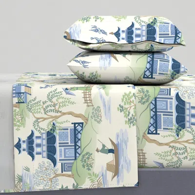Spoonflower Chinoiserie Large Scale Queen Sheet Set