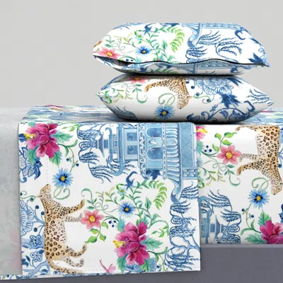 Spoonflower Chinoiserie Leopard And Willow Tree Colorful Floral By Audrey Jeanne King Sheet Set
