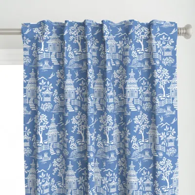 Spoonflower Chinoiserie Pagoda Blue Curtain Panel