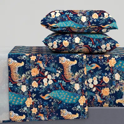 Spoonflower Chinoiserie Tiger And Peacocks In A Night Garden Queen Sheet Set