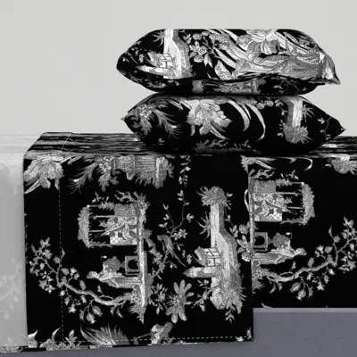 Spoonflower Chinoiserie Toile Black And White On Black Queen Sheet Set