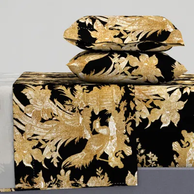 Spoonflower Chinoiserie Toile Gilt On Black Queen Sheet Set