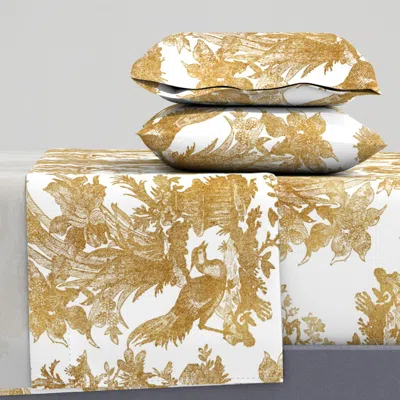 Spoonflower Chinoiserie Toile Gilt On White King Sheet Set