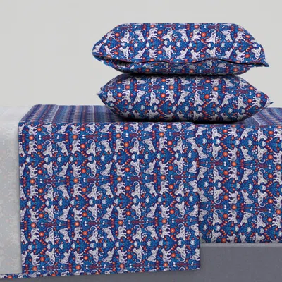 Spoonflower Chinoiserie White Tigers - Medium Queen Sheet Set In Blue