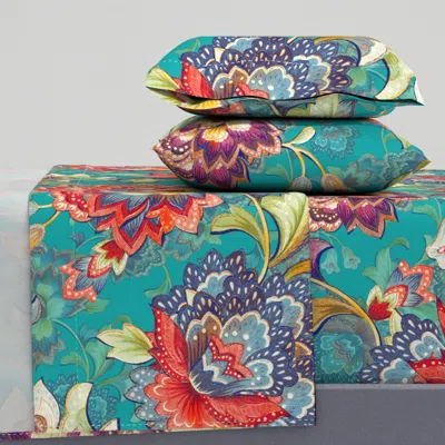 Spoonflower Chintz Emeraldb Queen Sheet Set