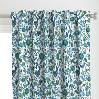 Spoonflower Chintz Greens Blues Curtain Panel