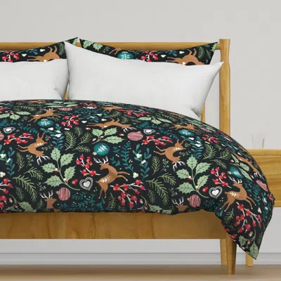 Spoonflower Christmas Deer And Plants And Duvet Cover