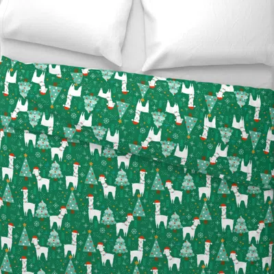 Spoonflower Christmas Llamas - Green Wide Cotton Sateen 3.5 oz 26" X 20" Standard Knife Edge