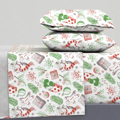 Spoonflower Christmas Things Sketched On White Cal King Sheet Set