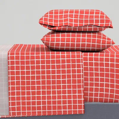 Spoonflower Christmas Time Abstract Geometric Checkered Stripe Trend Pattern Grid Red Full Sheet Set