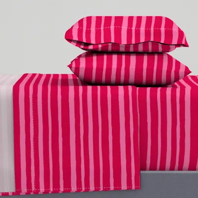 Spoonflower Chunky Stripes // Viva Magenta And Apple Blossom King Sheet Set