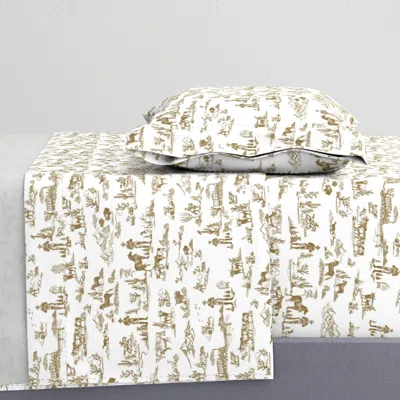 Spoonflower Classic Cowboy Toile De Jouy Print In Tan On White Twin Xl Sheet Set
