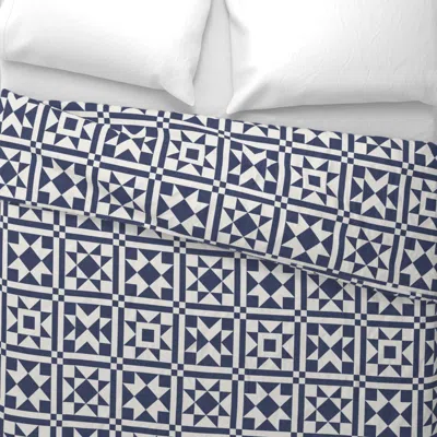 Spoonflower Classic Patchwork Star Blocks Cheater Quilt - Dark Blue + Cream Wide Cotton Sateen 3.5 oz 26" X 20" 