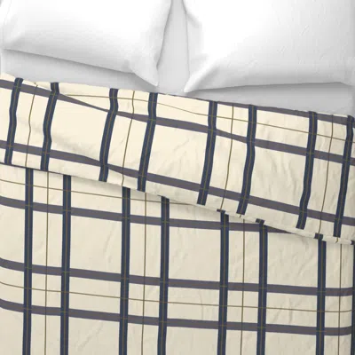 Spoonflower Classic Plaid 1 - Slate Blue On Cream Wide Cotton Sateen 3.5 oz 26" X 20" Standard Knife Edge
