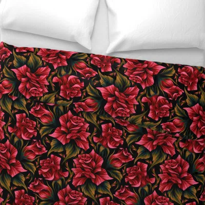 Spoonflower Classic Rose - Red / Black Wide Cotton Sateen 3.5 oz 26" X 20" Standard Knife Edge