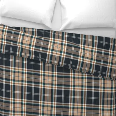 Spoonflower Classic Tartan Plaid - Traditional Preppy Heritage Plaid Navy Camel Teal L Wide Cotton Sateen 3.5 oz