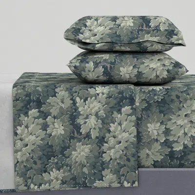 Spoonflower Classic Woodland Tree Canopy - Dark Blue And Olive King Sheet Set