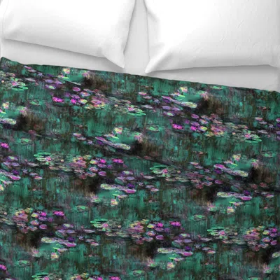 Spoonflower Claude Monet Water Lilies Emerald And Orchid Wide Cotton Sateen 3.5 oz 26" X 20" Standard Knife Edge