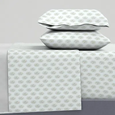Spoonflower Clover Cameo - Blue Mist - Small Queen Sheet Set In Green