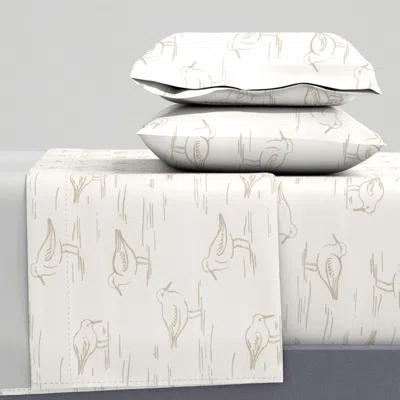 Spoonflower Coastal Chic Sandpiper On The Beach - Textured Sandy Beige And Neutral Bone Queen Sheet