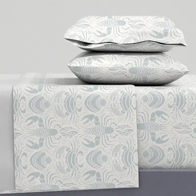 Spoonflower Coastal Decor Light Pale Blue Hand Drawn Crustacean & Sea Shells Small King Sheet Set