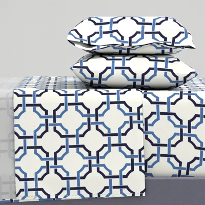 Spoonflower Coastal Trellis Geometry - Modern Blue Architectural Lattice Pattern Full Sheet Set