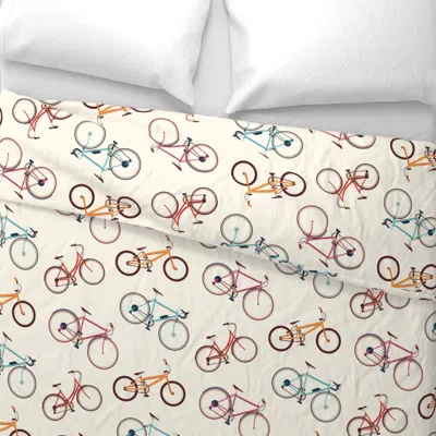 Spoonflower Colorful Bicycles Beige Large Scale Wide Cotton Sateen 3.5 oz 26" X 20" Standard Knife Edge