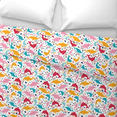 Spoonflower Colorful Dolphins Pattern Wide Cotton Sateen 3.5 oz 26" X 20" Standard Knife Edge