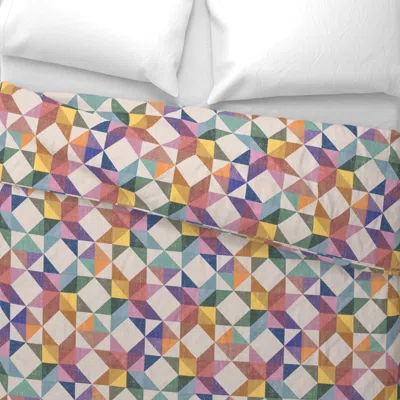 Spoonflower Colorful Geometric Sawtooth Star Faux Quilt - Vintage Rainbow Cheater Quilt Wide Cotton Sateen 3.5 O