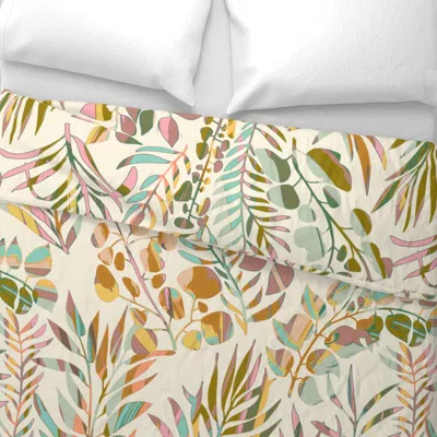 Spoonflower Colorful Palm Leaves Earthy Sorbet Colors - L Wide Cotton Sateen 3.5 oz 26" X 20" Standard Knife Edg