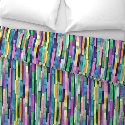 Spoonflower Colorful Vertical Watercolor Stripes Wide Cotton Sateen 3.5 oz 26" X 20" Standard Knife Edge