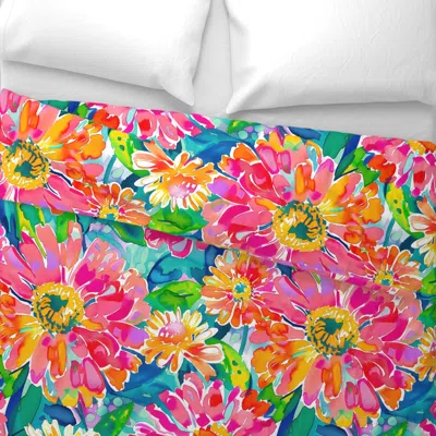 Spoonflower Colorful Zinnias Fk 001 Wide Cotton Sateen 3.5 oz 26" X 20" Standard Knife Edge