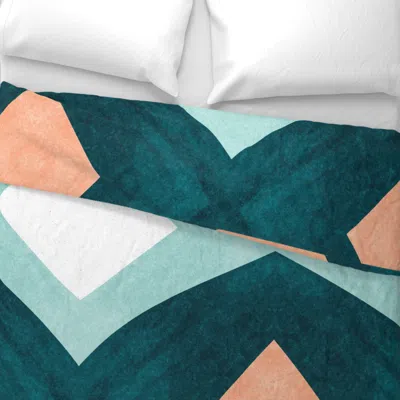 Spoonflower Colour Block Diamonds - Forest Mint & Peach Wide Cotton Sateen 3.5 oz 26" X 20" Standard Knife Edge