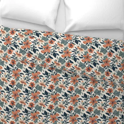Spoonflower Coral Lily Vintage Botanical Wide Cotton Sateen 3.5 oz 26" X 20" Standard Knife Edge