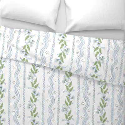 Spoonflower Cornflower Blue And Greens On White Wide Cotton Sateen 3.5 oz 26" X 20" Standard Knife Edge