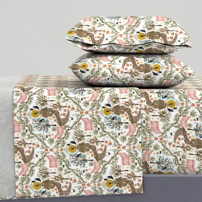 Spoonflower Cottage Halloween House-in Vintage Style-orange-green-brown-on White-medium King Sheet S
