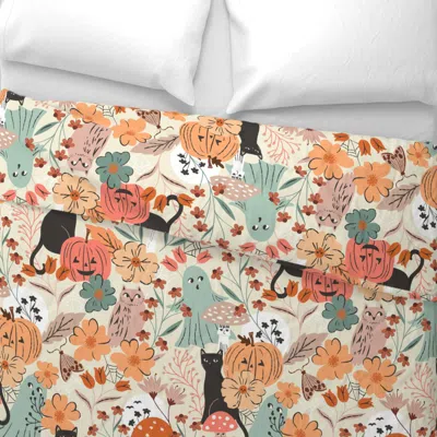Spoonflower Cottagecore Halloween Ghosts And Pumpkins Large Scale Wide Cotton Sateen 3.5 oz 26" X 20" Standard K