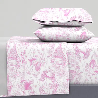 Spoonflower Country Dogs Toile Pink On White Queen Sheet Set