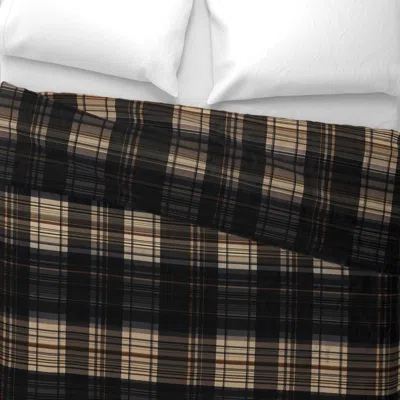 Spoonflower Country Estate Black Tartan Plaid Wallpaper - Cream Beige & Brown Accents Wide Cotton Sateen 3.5 oz 