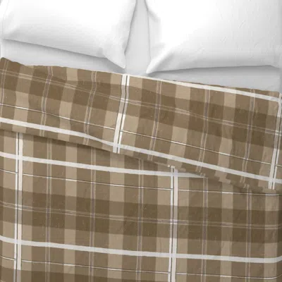Spoonflower Country Flannel Plaid Camel Cream King Pillow Sham In Brown