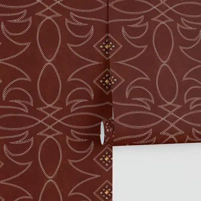Spoonflower Cowboy Stitches And Tacks On Leather (rich Red) Performance 2' X 12' In Brown