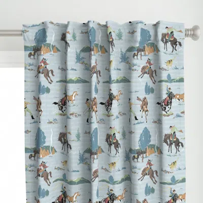 Spoonflower Cowboys Faded Blue Curtain Panel