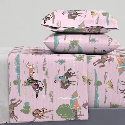 Spoonflower Cowboys On Faded Pink King Sheet Set