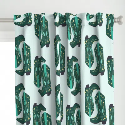 Spoonflower Cowgirl Boots Green Large Curtain Panel