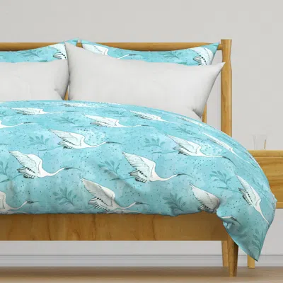 Spoonflower Cranes In Flight - Large - Sea Duvet Cover In Blue