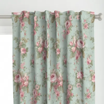 Spoonflower Cream N Pink Roses Med Curtain Panel